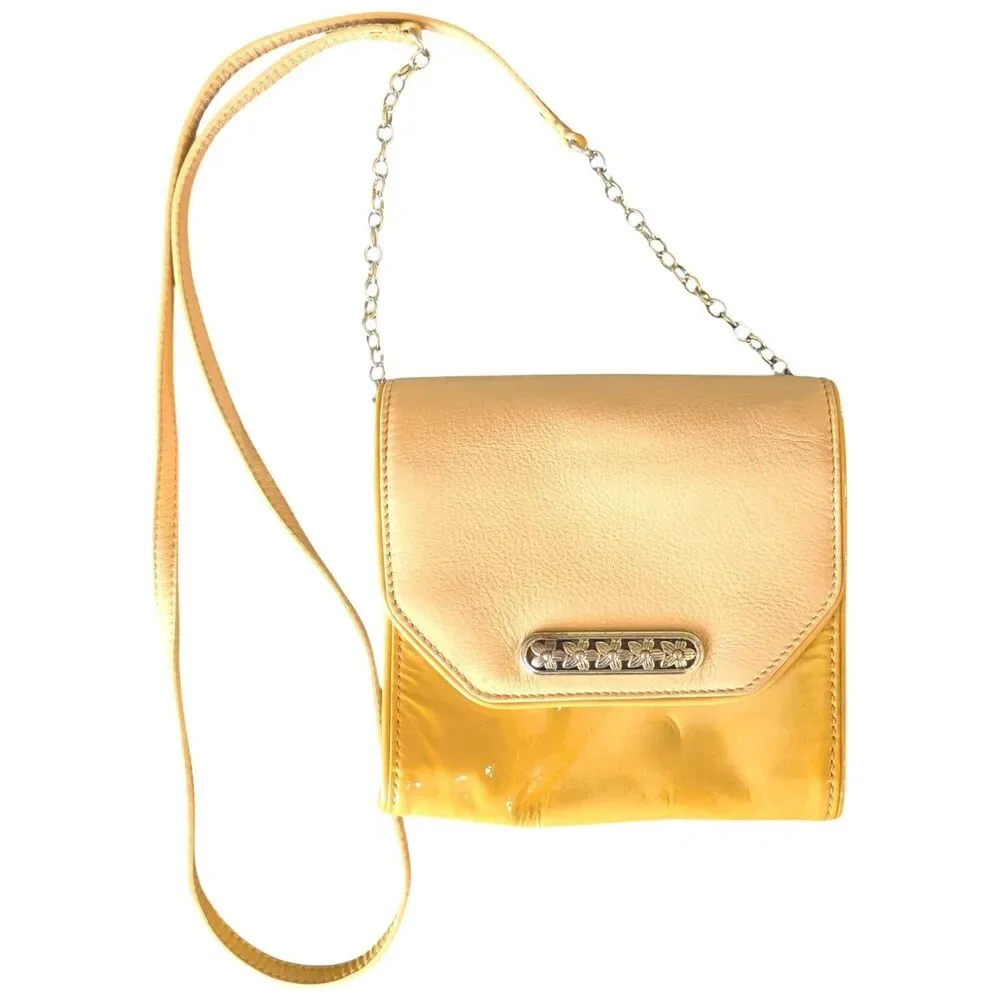Brighton Chain Detail Crossbody Bag Patent Leather Cream Gold 6